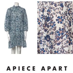 Apiece Apart Blue and White Floral Cotton Long Sleeve Dress Size 0 2493
